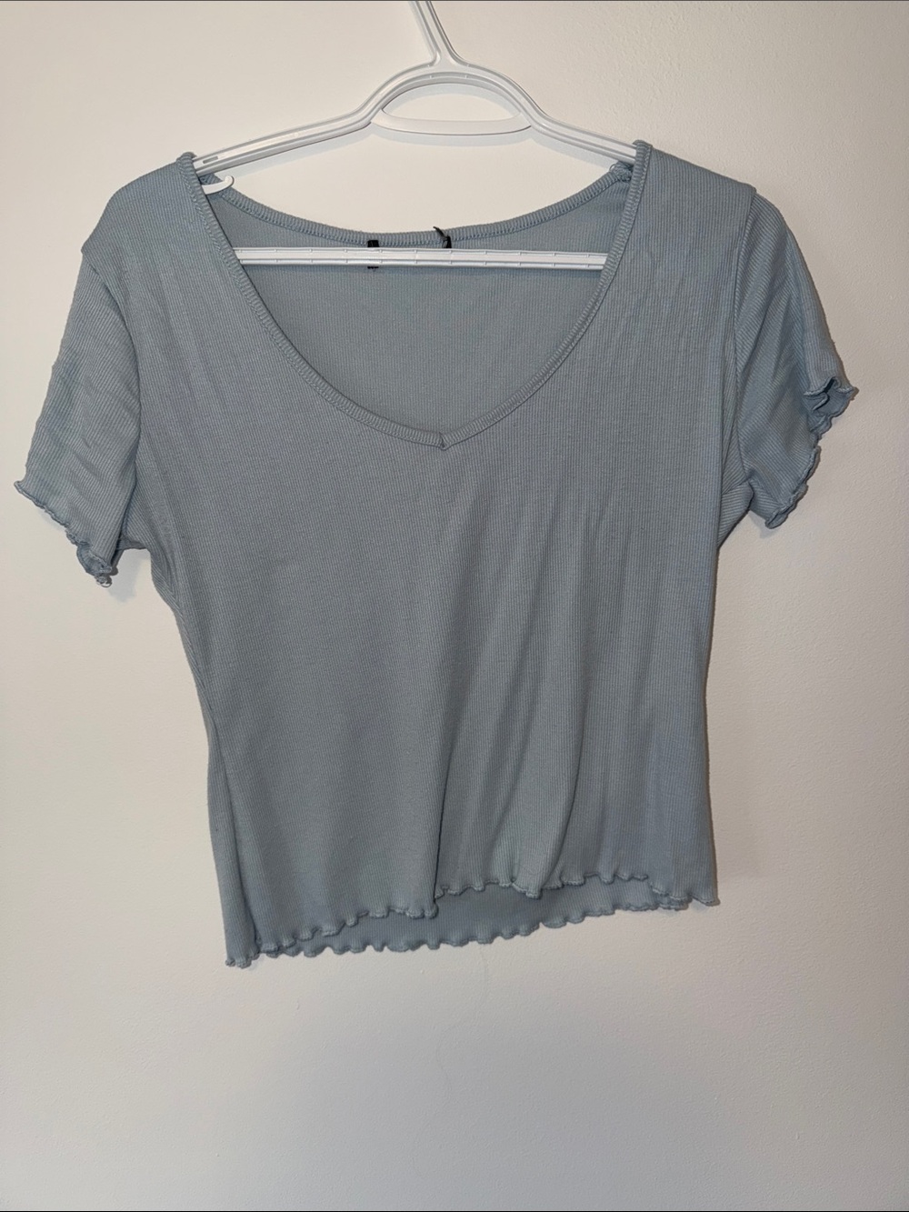 Baby Blue Ribbed Lettuce Hem Baby Tee Size M